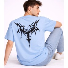 Mondschein Oversize Erkek Tişört Arkası Baskılı Streetwear Siyah Grafik Back Print Unisex T-Shirt
