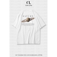 Mondschein Unisex Kadın Erkek Saturn Baskılı Özel Tasarım Oversize T-Shirt