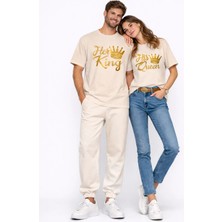 Mondschein King Queen Sevgili Kombini Oversize Çift Tişört Unisex Partner Kombin Uyumlu Çift Seti