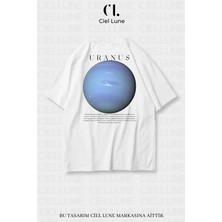 Mondschein Unisex Kadın Erkek Uranüs Baskılı Özel Tasarım Oversize T-Shirt