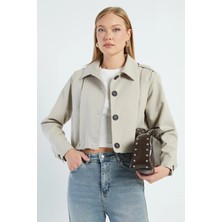 FullaModa Pileli Kruvaze Yaka Crop Trençkot