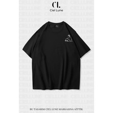 Mondschein Unisex Kadın Erkek Minimalist Cat Baskılı Özel Tasarım Oversize T-Shirt