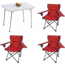 1001 60X80 Katlanır Masa + 3 Adet Kamp Sandalyesi Katlanır Sandalye Piknik Plaj Sandalyesi Kırmızı