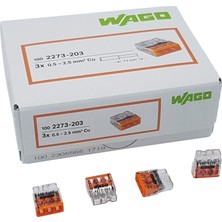 1001 100 Adet 2273-203 Compact Bağlantı Kutusu Kelepçesi Ø 0,5-2,5 Mm², 3 Kutuplu, Şeffaf/turuncu