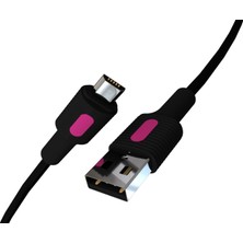 1001 Coral Micro USB Hızlı Şarj Kablosu (Siyah + Fuşya/siyah Uç) (150 Cm)