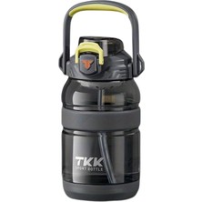 1001 Tkk 1200ML Büyük Boy Pipetli/pipetsiz Kullanım Boyun Askılı Kulplu Tritan Su Matara (Gri)