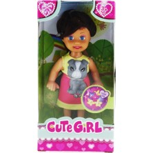 1001 Cute Girl Gri Köpekli ve Kumral Mini Bebek