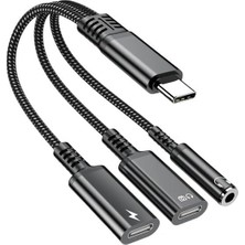 1001 Type-C 3 In 1 Ses Adaptör Kablosu 60W Hızlı Şarj Tipi C Erkek Çift Tip C 3.5mm Kadın Dönüşt