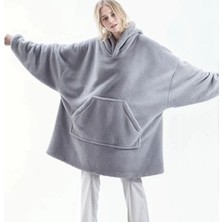 1001 Wellsoft Kapşonlu Giyilebilir Tv Battaniyesi Unisex Over Size 85 x 85 cm Gri Polyester