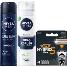 1001 Erkek Sprey Deodorant Deep Dimension Darkwood 150ML + Tıraş Köpüğü 200 ml + Bıc Hybrid 5 Flex
