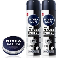 1001 Erkek Sprey Deodorant Black&white Invisible Original 150 Mlx2 + Nıvea Men Erkek Nemlendirici Bakım