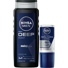 1001 Men Erkek Deep Dimension Duş Jeli 500ML ve Roll-On Deodorant Derma Control Clinical 50ML,TER Koruma