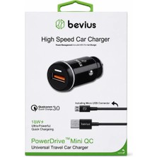Micro USB Siyah 18W Qc 3.0 Kablolu Araç Şarj Cihazı Bevius BVS-AU506
