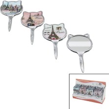 Tuğraçelik Ibico İ15-039 Kulaklı Yuvarlak Saplı Cep ve Çanta Makyaj Aynası - Eyfel Kulesi Desenli, Tek Taraflı- 24'li Paket
