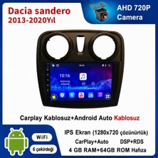 SBAID Dacia Sandero 2013-2020 Yıl Uyumlu 4GB Ram 64GB Rom Hafıza Android Kablosuz Carplay Navigasyon Multimedya 9 Inç Ekran Hediye Görüş Kamerası Hediye Çerçevesi