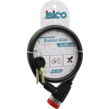 Tuğraçelik Ibico İ18-052 Anahtarlı Bisiklet Kilidi 12 mm x 80 cm - Çevirmeli Kilit Kapaklı Şeffaf Kılıflı