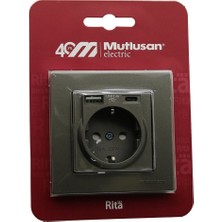 Tuğraçelik Mutlusan RITA-2220 629 0286 Antrasit USB + Type-C Topraklı Priz Çerçeveli- 8'li Paket