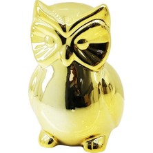 Tuğraçelik Ibico İ12-131 Baykuş Figürlü Seramik Biblo - Büyük Boy Gold Dekoratif Süs Eşyası- 6'li Paket