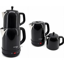 Tuğraçelik Awox Fresco Elektrikli Çay Makinesi ve Kettle 2'si 1 Arada 1.7+1.2 Lt 2200W - Siyah Çelik