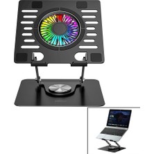 Tuğraçelik Addison AD-RC36 Katlanabilir Laptop Standı ve Soğutucu - Metal Rgb Işıklı 360 Derece Dönebilen Fanlı 2 USB Soketli