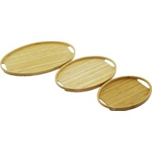 Tuğraçelik Pablito Home PBT-012 Oval Bambu Ahşap Tepsi Seti (3 Boyut) 20X29, 26X36, 31X45 cm