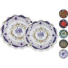 Tuğraçelik Mennur Home MNR-138 2'li Set Yuvarlak Papatya Tepsi (Kulplu, Renkli Desenli)- 12'li Paket
