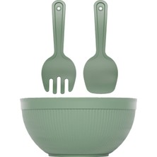 Tuğraçelik Dünya 10730-999 3 Parça Derin Salata Seti - Plastik 4000 ml Kase, Çatal ve Kaşık- 12'li Paket