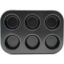 Tuğraçelik Ibico İ22-375 Metal Muffin ve Kek Kalıbı 6 Gözlü - Siyah Düz
