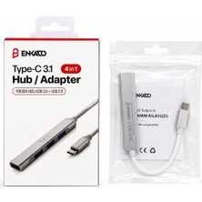Tuğraçelik Enkado EKD-TP50 Type-C 3.1 USB Çoğaltıcı - 4in1 Anahtarlı Hub Adaptör, USB 3.0 ve USB 2.0