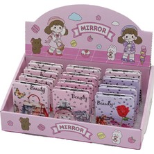 Tuğraçelik Ibico İ15-014 Dikdörtgen Cep ve Çanta Makyaj Aynası - Çiçek, Çanta ve Ayakkabı Desenli Simli, Normal ve Büyüteçli- 12'li Paket