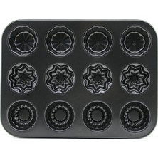 Tuğraçelik Ibico İ22-378 Metal Muffin ve Kek Kalıbı 12 Gözlü - Siyah Şekilli
