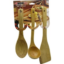 Tuğraçelik Newlife CLKN-2337 3 Parça Ahşap Bambu Mutfak Servis Seti Kaşık, Kepçe, Spatula