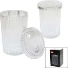 Tuğraçelik Enfa ENF-583 Çizgili Cam Bardak Kapaklı Origami Stil (Kahve, Sunum, Meşrubat)