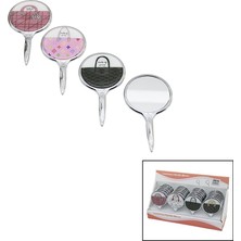 Tuğraçelik Ibico İ15-037 Yuvarlak Saplı Cep ve Çanta Makyaj Aynası - Çanta Desenli, Tek Taraflı- 24'li Paket