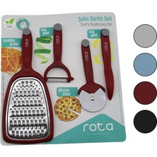 Tuğraçelik Rota RT-326 Şefin 4'lü Seti (Çift Taraflı Rende, Pizza Ruleti, Sapan Soyacak, Kalem Soyacak)- 24'li Paket