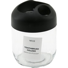 Tuğraçelik Qlux C-00551 No-03 Clary Cam Diş Fırçalık 425 cc - 3 Bölmeli Siyah Plastik Kapaklı- 12'li Paket