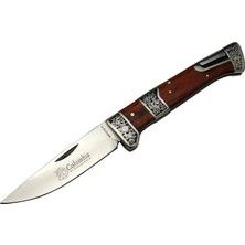 Tuğraçelik Columbia MB3936A Kahverengi Av / Kamp Çakısı 20CM- Manuel, Işlemeli, Kemerlikli, Ahşap Sap