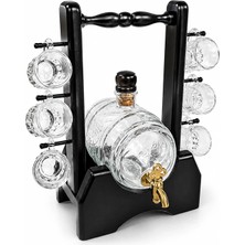 Twin Store Ahşap Standlı Cam Fıçı 6 Shot Bardaklı Servis Seti ALK5605