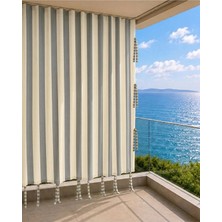 Lurexa Gri Krem Çizgili Lüks Su Geçirmez Kornişli Bağcıklı Balkon Perdesi Branda