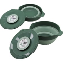 Tuğraçelik Qlux L-00960-3 2'si 1 Arada Katlanabilir Kapaklı Mikser Kabı - Silikon ve Plastik, Yeşil, 3250 Ml- 8'li Paket