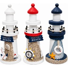Tuğraçelik Ibico İ12-241 Ahşap Deniz Feneri Maketi - Masaüstü Dekoratif Orta Boy 19 Cm- 6'li Paket
