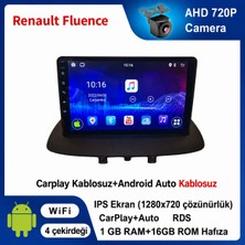 SBAID Renault Fluence Uyumlu 1GB Ram 16GB Rom Hafıza Android Kablosuz Carplay Navigasyon Multimedya 9 Inç Ekran Hediye Görüş Kamerası Hediye Çerçevesi 1+16