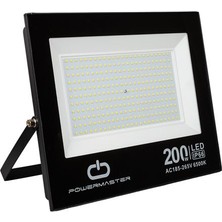 Gees Global PM-22583 200 Watt - 220 Volt Beyaz 6500K IP66 120* Işık Açısı Siyah Slim Kasa LED Projektör