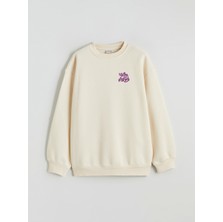 Lc Waikiki Yeni Sezon Bisiklet Yaka Baskılı Kız Çocuk Kalın Sweatshirt