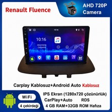 SBAID Renault Fluence Uyumlu 4GB Ram 32GB Rom Hafıza Android Kablosuz Carplay Navigasyon Multimedya 9 Inç Ekran Hediye Görüş Kamerası Hediye Çerçevesi 4+32