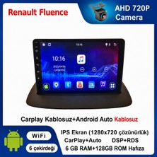 SBAID Renault Fluence Uyumlu 6GB Ram 128GB Rom Hafıza Android Kablosuz Carplay Navigasyon Multimedya 9 Inç Ekran Hediye Görüş Kamerası Hediye Çerçevesi 6+128