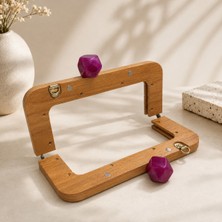 Velanee Doğal Ahşap Çanta Bursu Koyu Bordo Rengi 20CM