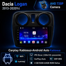 SBAID Dacia Logan 2014-2021 Yıl Uyumlu 4GB Ram 64GB Rom Hafıza Android Kablosuz Carplay Navigasyon Multimedya 9 Inç Ekran Hediye Görüş Kamerası Hediye Çerçevesi 4+64
