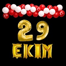 Tedaks 29 Ekim Cumhuriyet Bayramı Temalı Gold Folyo Rakam ve Harf Kırmızı Beyaz Ay Yıldız Balonlar