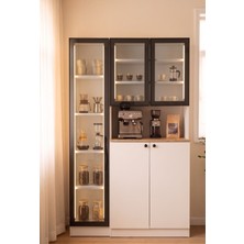Mufi Wood Alüminyum Kapaklı LED Aydınlatmalı Füme Camlı 10 Bölmeli Tamamen Mdf Kahve Dolabı